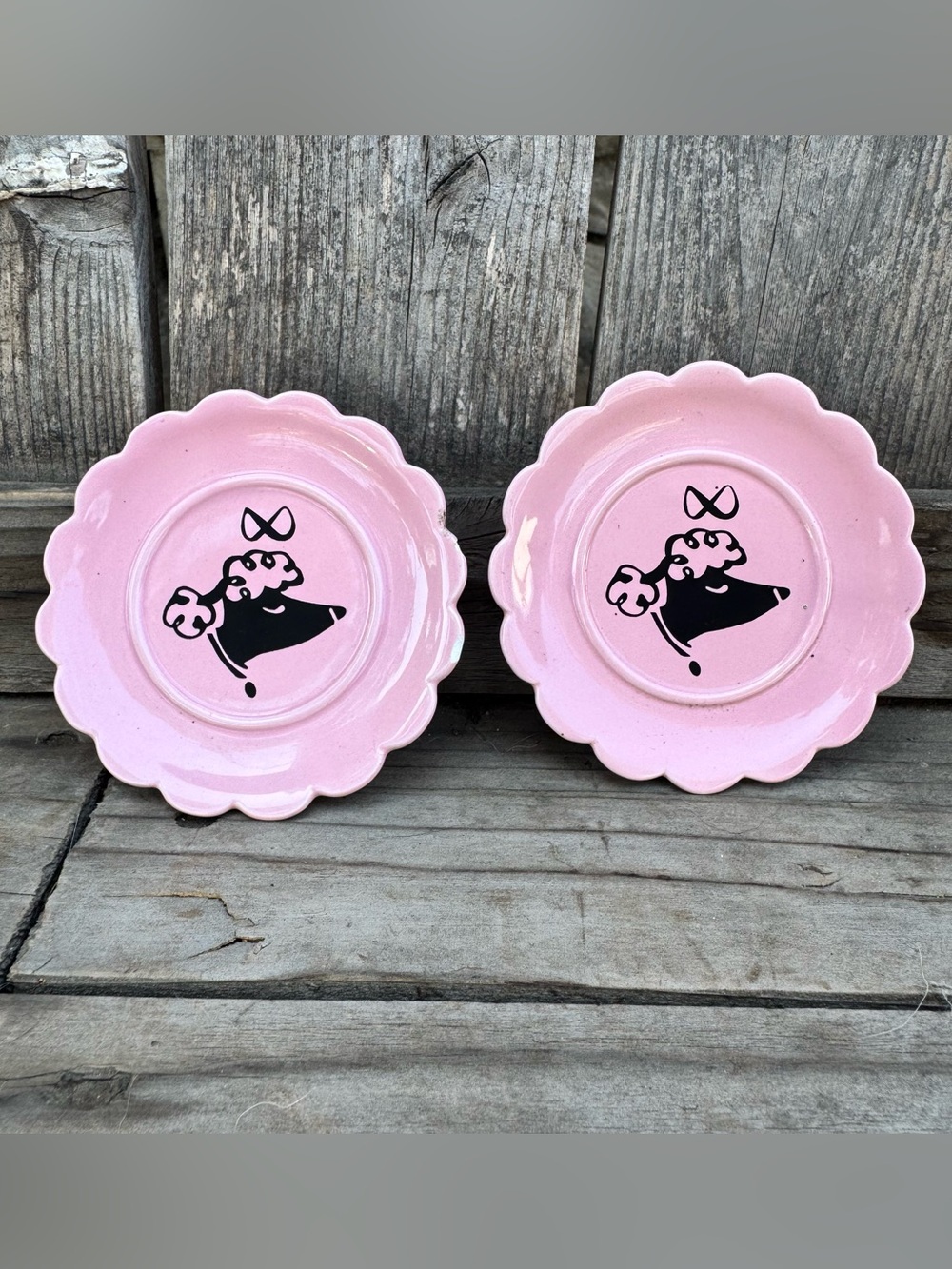 Department 56 Pink Poodle Dessert Plates Set of 2 4in Ceramic 1992